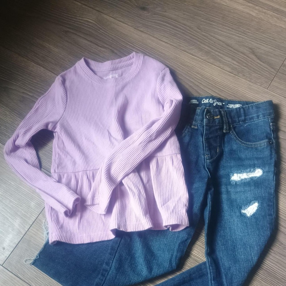 Jumping Beans Lavender Peplum Top and Cat & Jack Distressed Skinny Jeans Set 5T